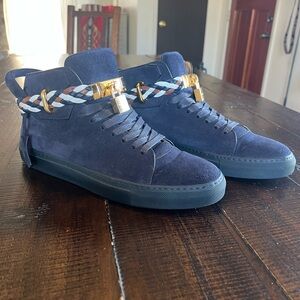 Buscemi Navy Suede Sneakers with Gold Accents
